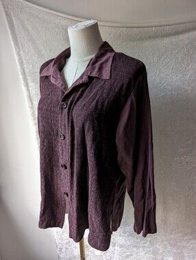 Vtg Tencel Textured Deep Dark Purple Caribe Small Button Down Long Sleeve
